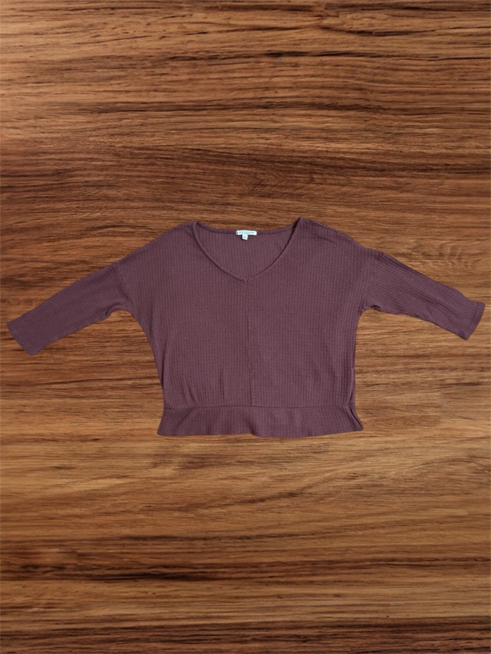 Green Envelope Mauve Waffle Knit 3/4 Sleeve Top Size Medium